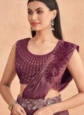 Purple color Embroidered Art Silk Lehenga Style Saree - 1