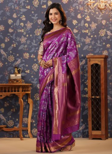 Purple color Embroidered Banarasi Trendy Saree