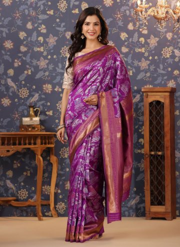 Purple color Embroidered Banarasi Trendy Saree