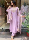 Purple color Embroidered Chanderi Salwar Suit - 2