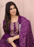Purple color Embroidered Chinon Trendy Salwar Kameez - 1