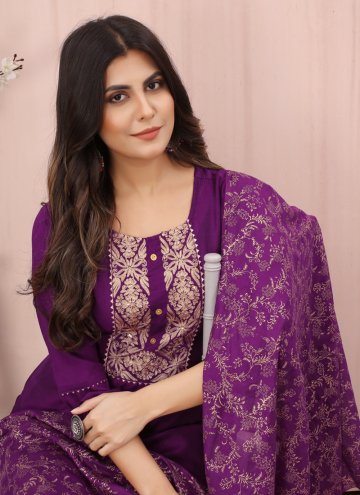 Purple color Embroidered Chinon Trendy Salwar Kameez