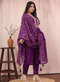 Purple color Embroidered Chinon Trendy Salwar Kameez - 3