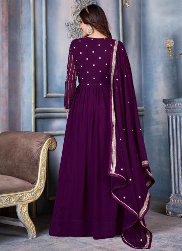 Purple color Embroidered Faux Georgette Anarkali Salwar Kameez