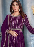 Purple color Embroidered Faux Georgette Anarkali Salwar Kameez - 2