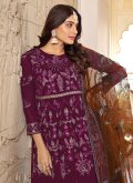 Purple color Embroidered Faux Georgette Designer Gown - 1