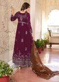 Purple color Embroidered Faux Georgette Designer Gown - 2