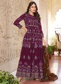 Purple color Embroidered Faux Georgette Designer Gown - 3