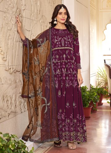 Purple color Embroidered Faux Georgette Designer Gown