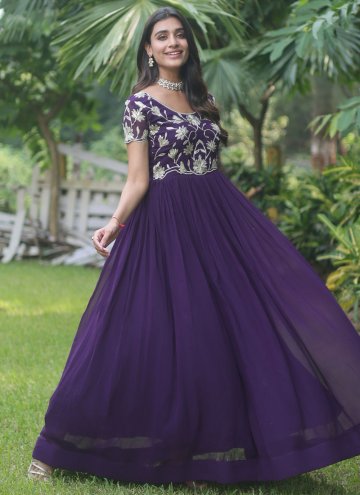 Purple color Embroidered Faux Georgette Gown