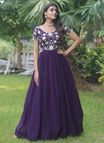 Purple color Embroidered Faux Georgette Gown