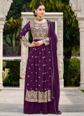 Purple color Embroidered Faux Georgette Salwar Suit - 1