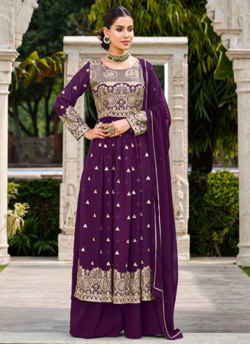 Purple color Embroidered Faux Georgette Salwar Suit