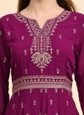 Purple color Embroidered Faux Georgette Trendy Suit - 1