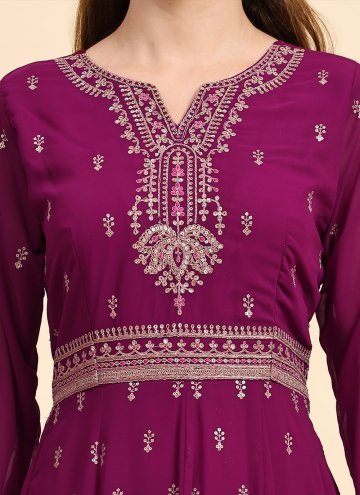 Purple color Embroidered Faux Georgette Trendy Suit
