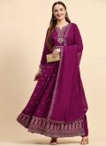 Purple color Embroidered Faux Georgette Trendy Suit - 3