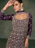 Purple color Embroidered Georgette Gown - 1