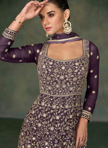 Purple color Embroidered Georgette Gown