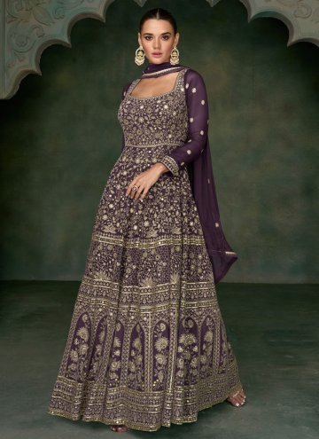 Purple color Embroidered Georgette Gown