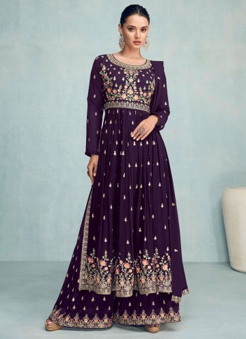Purple color Embroidered Georgette Salwar Suit