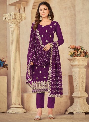 Purple color Embroidered Georgette Salwar Suit