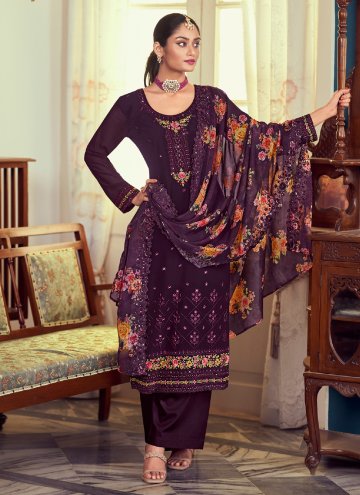 Purple color Embroidered Georgette Trendy Salwar K