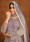 Purple color Embroidered Net Anarkali Salwar Kameez - 1
