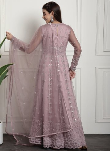 Purple color Embroidered Net Salwar Suit