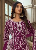 Purple color Embroidered Net Salwar Suit - 1