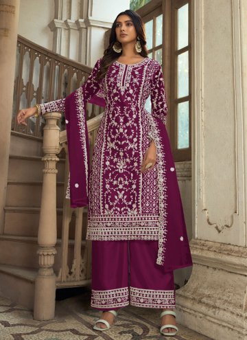 Purple color Embroidered Net Salwar Suit