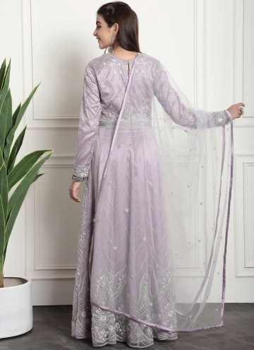Purple color Embroidered Net Trendy Salwar Suit