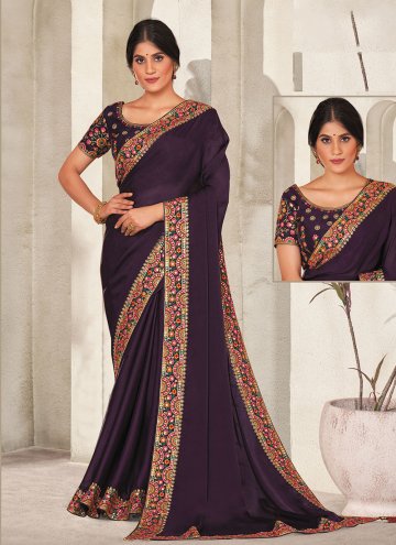 Purple color Embroidered Satin Silk Classic Design