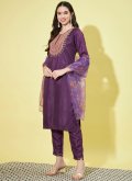 Purple color Embroidered Silk Blend Pant Style Suit - 2