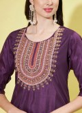 Purple color Embroidered Silk Blend Pant Style Suit - 4