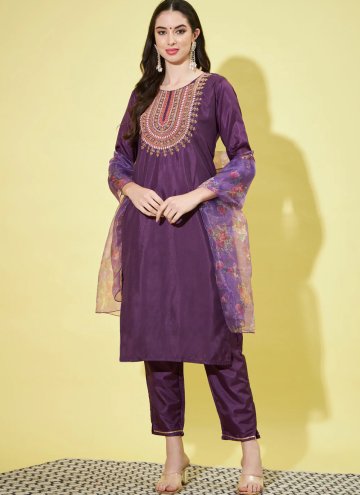 Purple color Embroidered Silk Blend Pant Style Sui