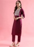 Purple color Embroidered Silk Blend Pant Style Suit - 3