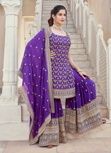 Purple color Embroidered Silk Designer Salwar Kame