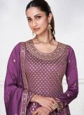 Purple color Embroidered Silk Designer Salwar Kameez - 1
