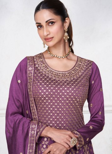 Purple color Embroidered Silk Designer Salwar Kameez