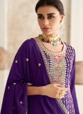 Purple color Embroidered Silk Pant Style Suit - 3