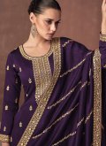 Purple color Embroidered Silk Trendy Salwar Kameez - 1