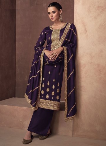 Purple color Embroidered Silk Trendy Salwar Kameez