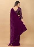 Purple color Embroidered Velvet Traditional Saree - 2