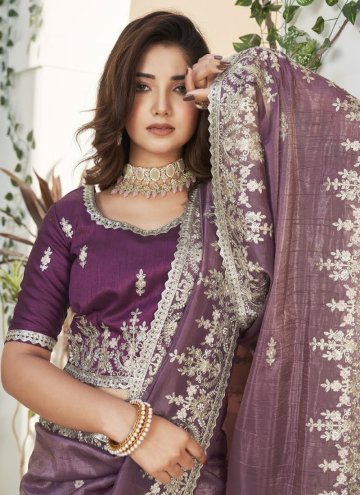Purple color Fancy Fabric Trendy Saree with Embroidered