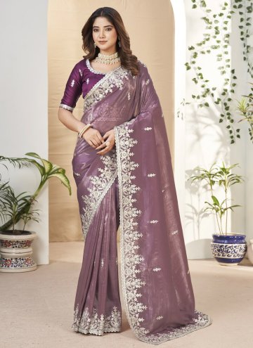 Purple color Fancy Fabric Trendy Saree with Embroidered