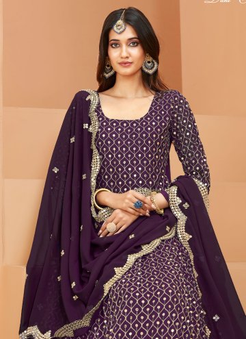 Purple color Faux Georgette Anarkali Salwar Kameez with Embroidered