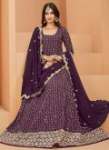 Purple color Faux Georgette Anarkali Salwar Kameez with Embroidered - 2