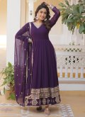 Purple color Faux Georgette Designer Gown with Embroidered - 2
