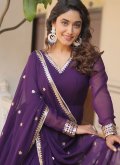 Purple color Faux Georgette Designer Gown with Embroidered - 3