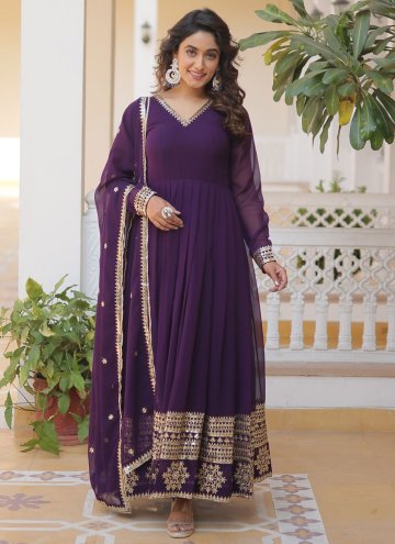 Purple color Faux Georgette Designer Gown with Emb